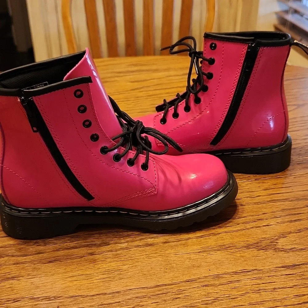 Dr Martens Hot Pink Lace Up/Side Zip Combat Boots Size Girls 3